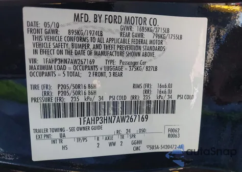 2010 Ford Focus Sel z USA, uszkodzony, nr VIN 1FAHP3HN7AW267169